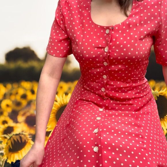 RARE Vintage J. Peterman Company '40s Style Silk Polka-Dot Dress - Picture 11 of 16